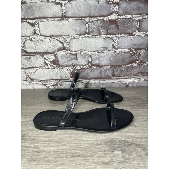 Stuart Weitzman Black Sawyer Jelly Flats Slides Sandals Women’s Sz 7M US/37.5EU - Picture 2 of 16